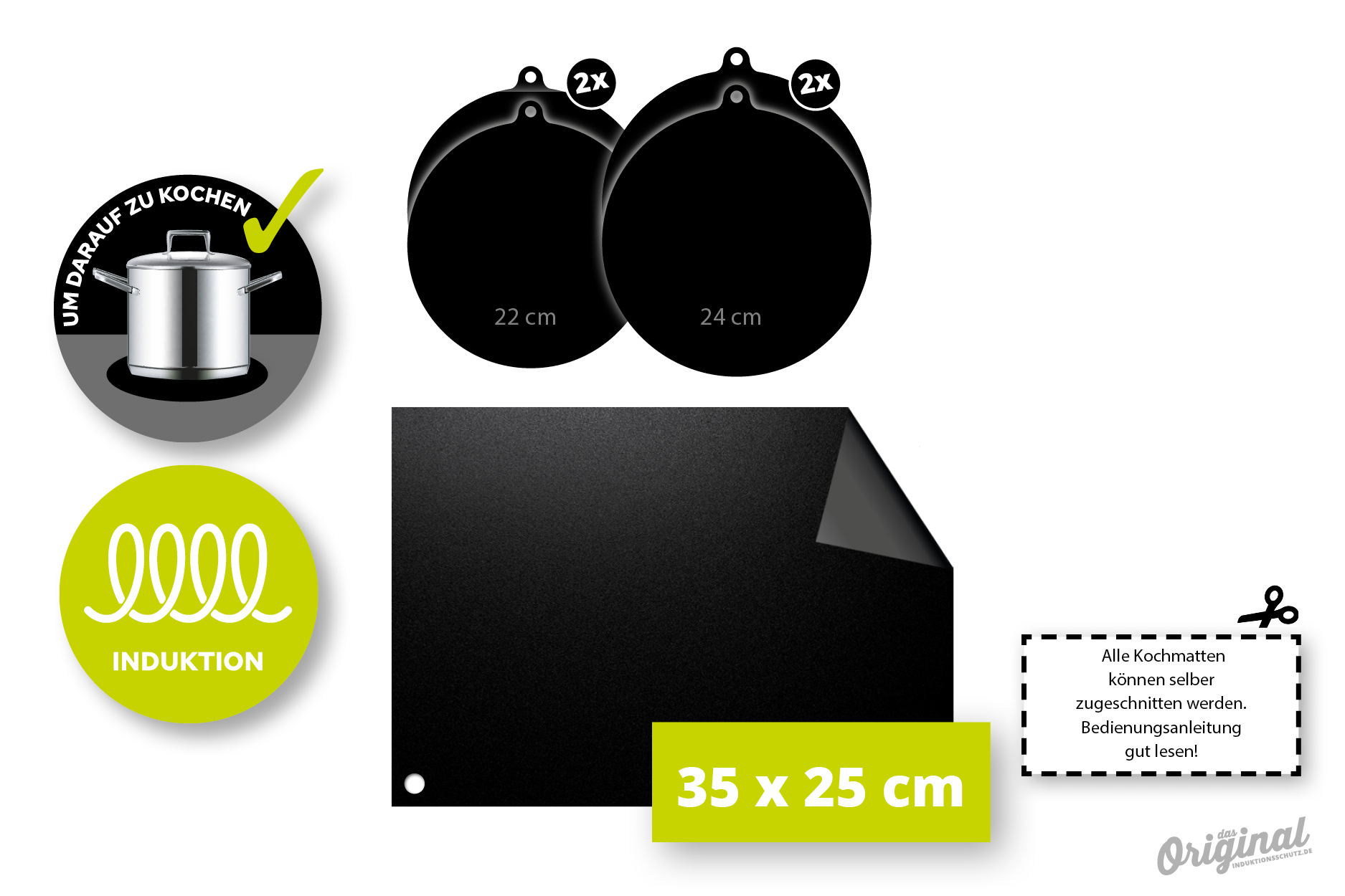 Kochschutz-Set: 1x rechteckige Matte + 4x runde Kochmatten